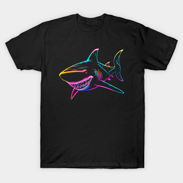 Shark Teeth Smile Neon T-Shirt by Tellingmoon